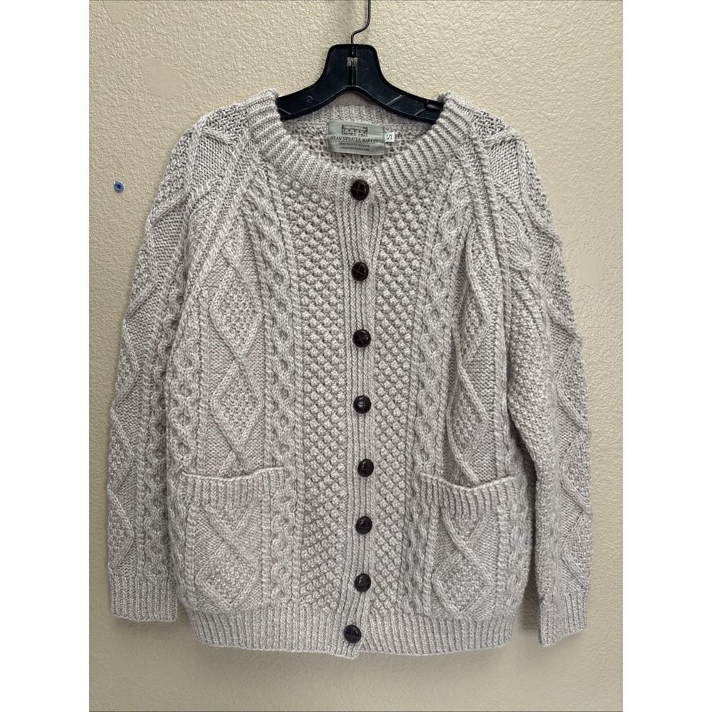 Aran Sweater Market Women's Ladies Hand Knit Merino Wool Cardigan Sm Ireland VTG